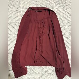 Zara Deep Red Button-Up Blouse